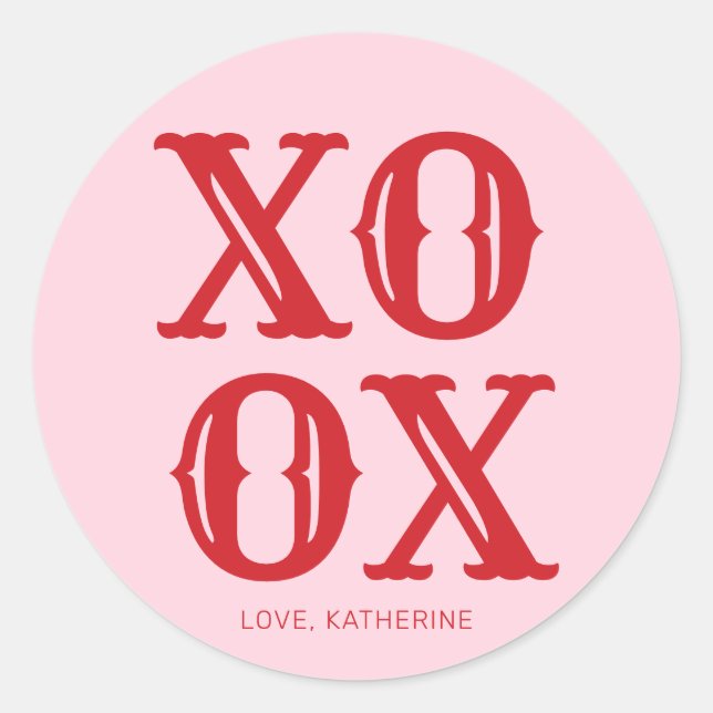 XOXO pink red cute typography personalised Classic Round Sticker (Front)