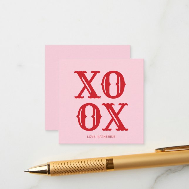 XOXO pink red cute typography personalised Enclosure Card (Front/Back In Situ)