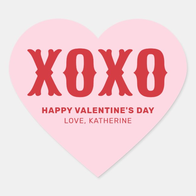XOXO pink red cute typography valentine's Day  Heart Sticker (Front)