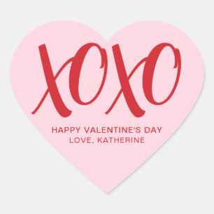 XOXO pink red modern cute custom valentine's Day Heart Sticker
