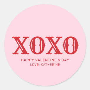 XOXO pink red typography cute valentine's Day Classic Round Sticker