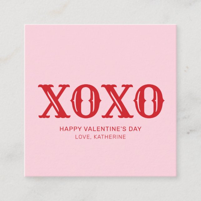 XOXO pink red typography cute valentine's Day Enclosure Card (Front)
