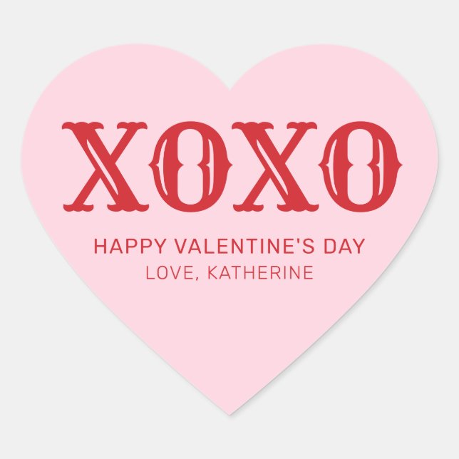 XOXO pink red typography cute valentine's Day  Heart Sticker (Front)