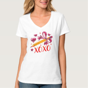 XOXO Pink Ribbon Pencil Hearts T-Shirt