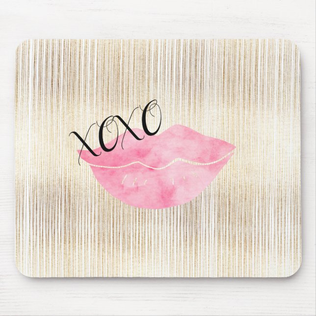 XOXO Pink Watercolor Lips Mouse Mat (Front)