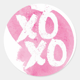 XOXO Pink Watercolor Splash Classic Round Sticker