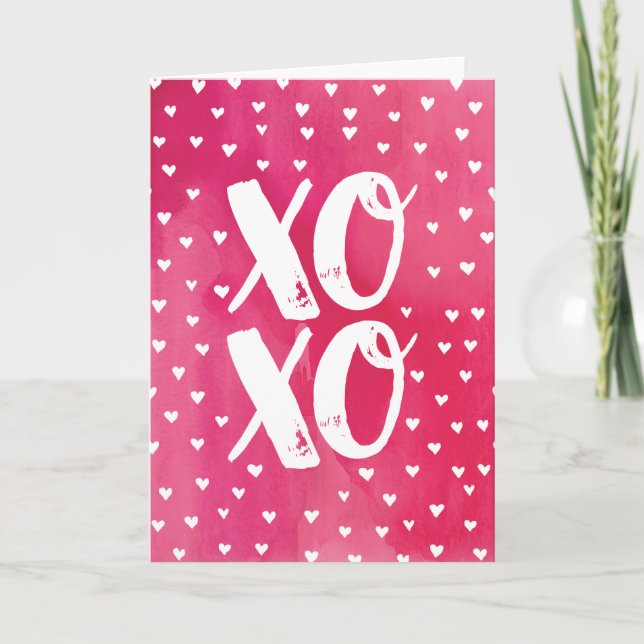 XOXO Pink Watercolor Valentine's Day Card (Front)
