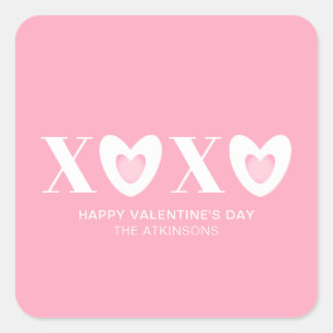 XOXO pink white hearts typography cute custom Square Sticker