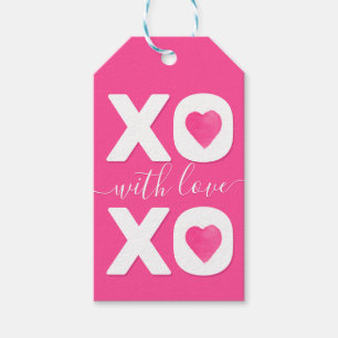 XOXO Pink White Valentine's Day Custom Name Gift Tags