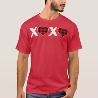 XOXO Plaid Heart Print Graphic Womens Valentine's  T-Shirt