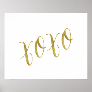 XOXO Quote Faux Gold Glitter Background Template Poster