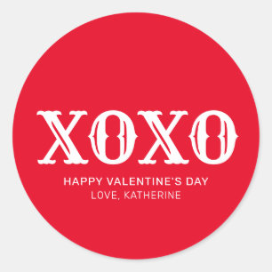 XOXO red and white typography cute valentine's Day Classic Round Sticker
