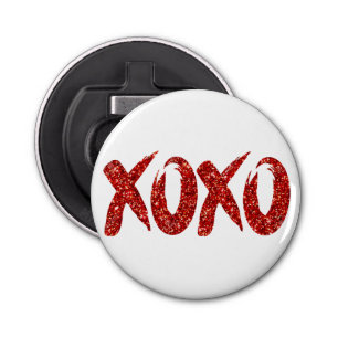 XOXO Red Glitter   Glam Brushstroke Hug and Kisses Bottle Opener