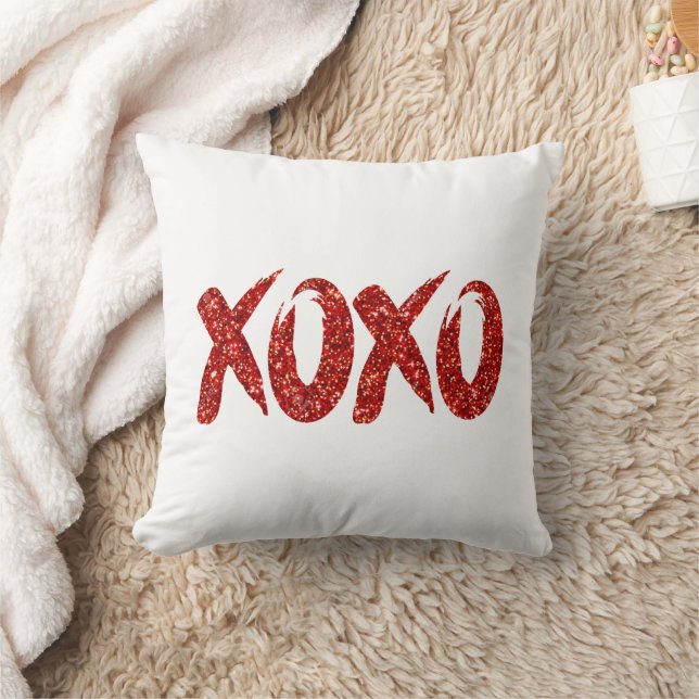 XOXO Red Glitter | Glam Brushstroke Hug and Kisses Cushion (Blanket)