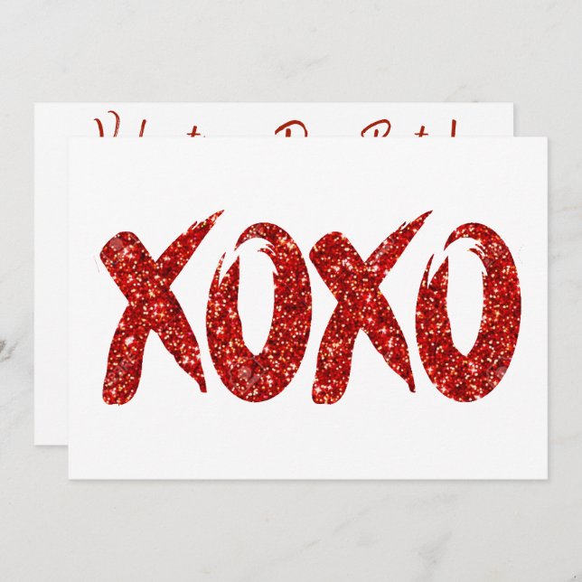 XOXO Red Glitter | Glam Brushstroke Hug and Kisses Invitation (Front/Back)