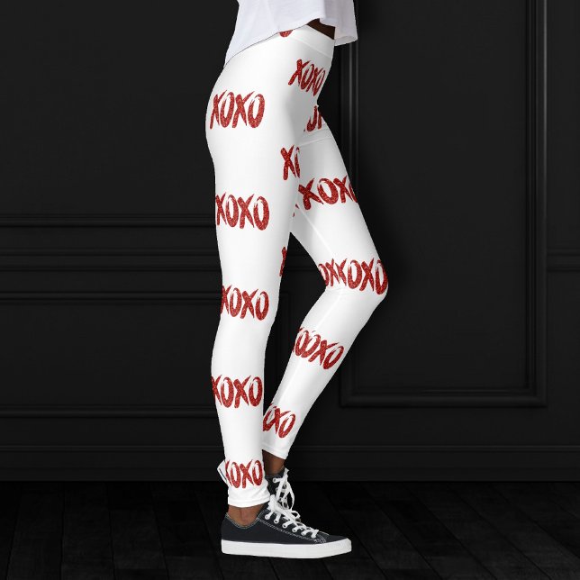 XOXO Red Glitter | Glam Brushstroke Hug and Kisses Leggings (Creator Uploaded)