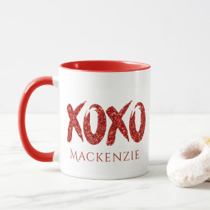 XOXO Red Glitter   Glam Brushstroke Hug and Kisses Mug