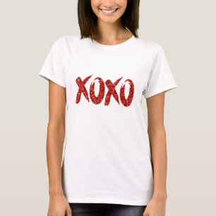 XOXO Red Glitter   Glam Brushstroke Hug and Kisses T-Shirt