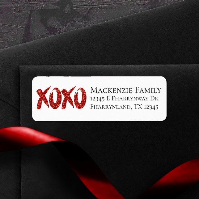 XOXO Red Glitter | Glam Brushstroke Return Address (Creator Uploaded)