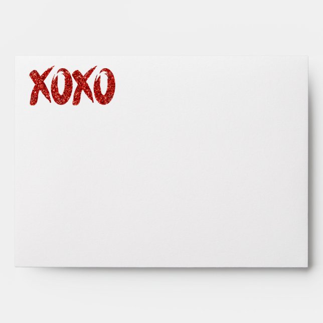 XOXO Red Glitter | Glam Brushstroke Return Address Envelopes (Front)