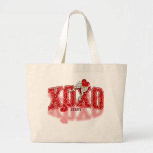 XOXO Red Glitter Hearts & Dalmatian Print Bow Large Tote Bag