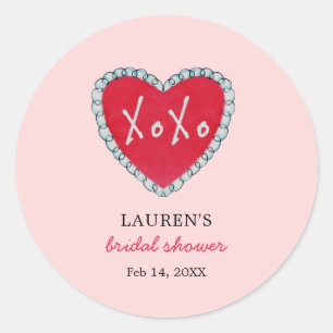 XOXO Red Heart on Pink Bridal Shower Classic Round Sticker