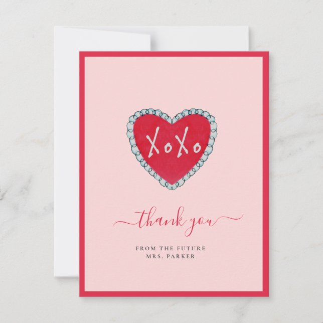 XOXO Red Hearts Bridal shower Flat Thank You Card (Front)
