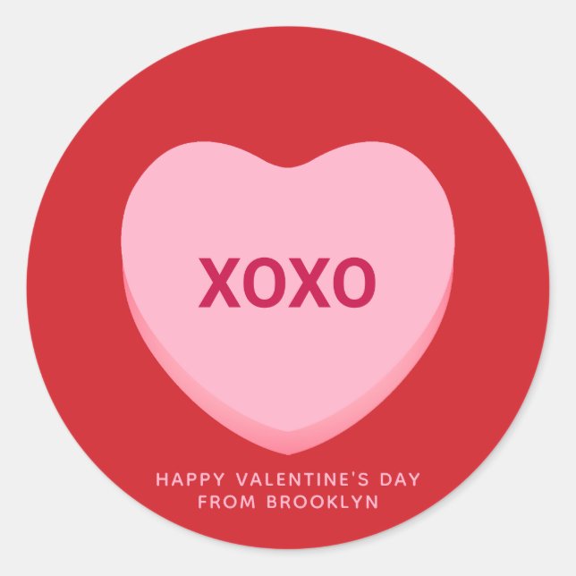 XOXO red pink conversation heart Valentine's Day Classic Round Sticker (Front)