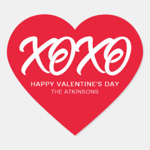 XOXO red white cute modern custom valentine's Day Heart Sticker