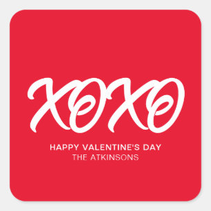 XOXO red white cute modern custom valentine's Day Square Sticker