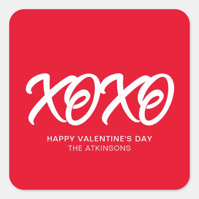 XOXO red white cute modern custom valentine's Day Square Sticker (Front)