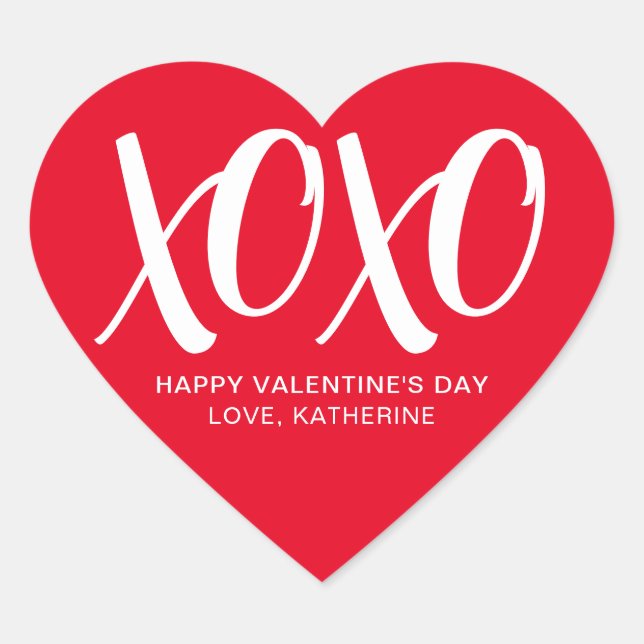 XOXO red white modern cute custom valentine's Day  Heart Sticker (Front)