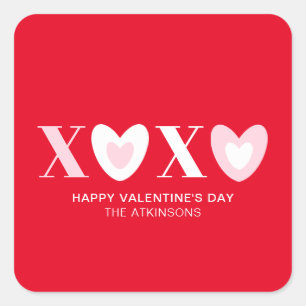 XOXO red white pink hearts typography modern cute Square Sticker