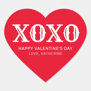 XOXO red white typography cute valentine's Day  Heart Sticker