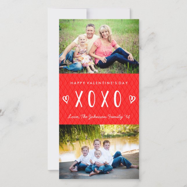 XOXO Red White Valentine's Day Family Holiday Card (Front)