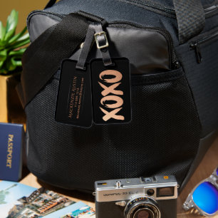 XOXO Rose Gold Modern Copper Brushstroke Luggage Tag