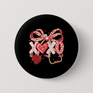 Xoxo Stethoscope Valentine Rn Pct Cna Nurse Red Bo 6 Cm Round Badge