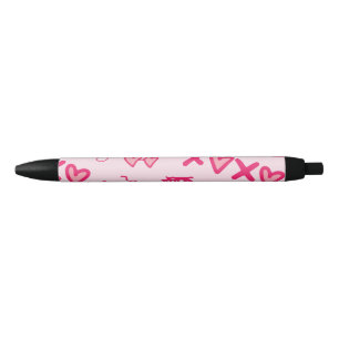 Xoxo sunglasses ring heart pink seamless pattern black ink pen