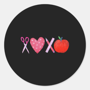 Xoxo Teacher Valentine's Day Pencil And Apple 1  Classic Round Sticker