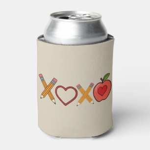 XOXO Teacher Valentine's Day Pencil And Apple Can Cooler