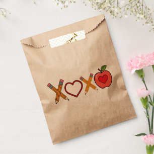 XOXO Teacher Valentine's Day Pencil And Apple Favour Bags