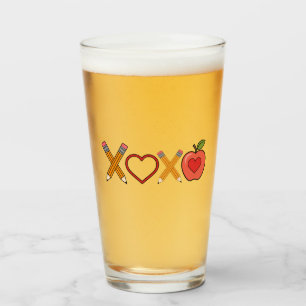 XOXO Teacher Valentine's Day Pencil And Apple Glass