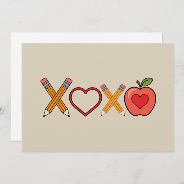 XOXO Teacher Valentine's Day Pencil And Apple  Holiday Card (Front/Back)