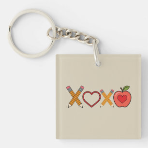 XOXO Teacher Valentine's Day Pencil And Apple Key Ring
