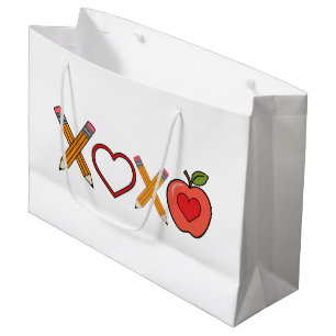XOXO Teacher Valentine's Day Pencil And Apple Large Gift Bag