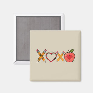 XOXO Teacher Valentine's Day Pencil And Apple Magnet