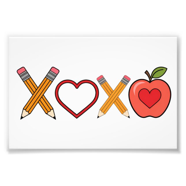 XOXO Teacher Valentine's Day Pencil And Apple  Photo Print (Front)