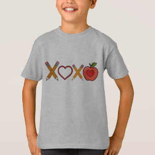XOXO Teacher Valentine's Day Pencil And Apple T-Shirt