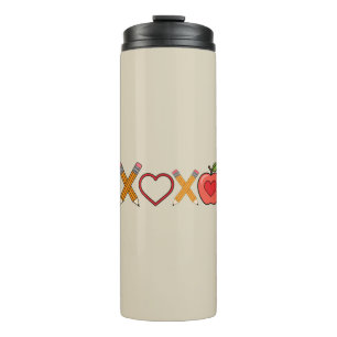 XOXO Teacher Valentine's Day Pencil And Apple  Thermal Tumbler