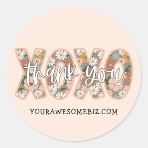 XOXO Thank You Script Boho Floral Cute Business Classic Round Sticker